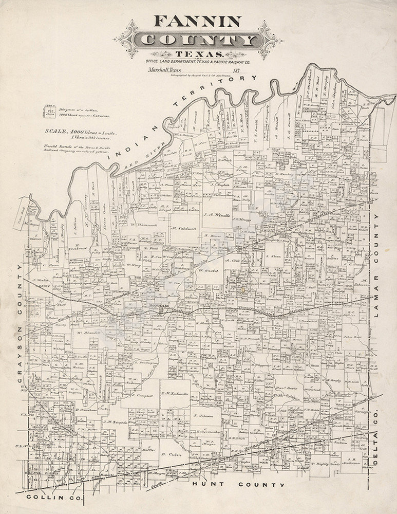 Map of Fannin County TX c1870s repro 18x24 eBay