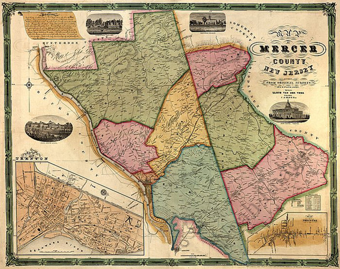 Map of Mercer County NJ c1849 repro 30x24