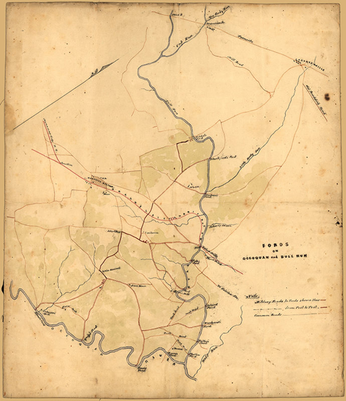 Map of Fords on Occoquan and Bull Run VA c1860s repro 16x18 eBay
