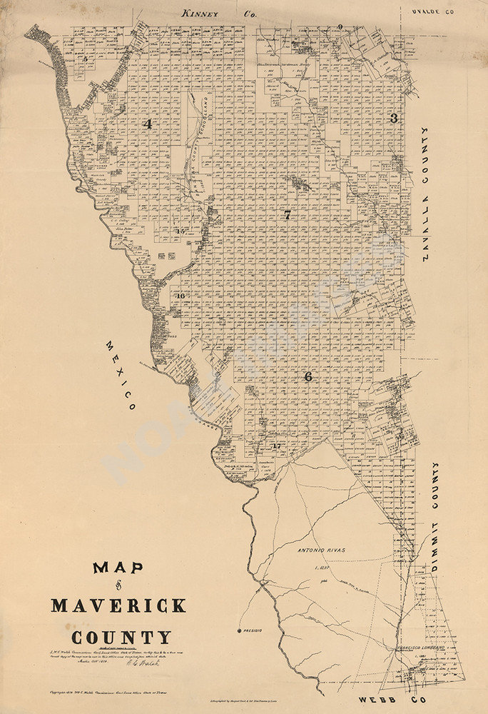 Map of Lavaca County TX c1879 repro 24x24 Maps, Atlases & Globes
