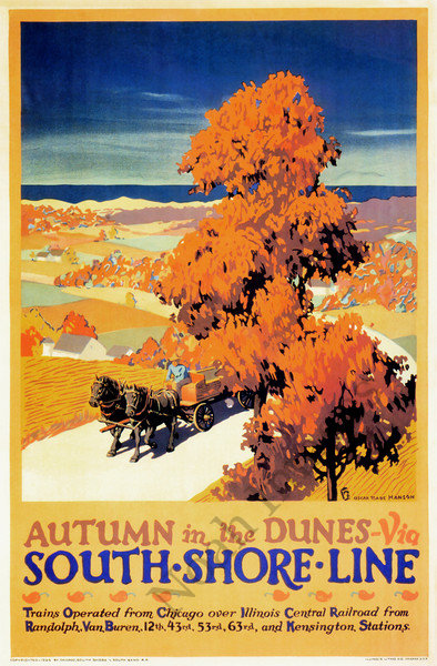 Autumn vintage South Shore Line poster repro 16x24