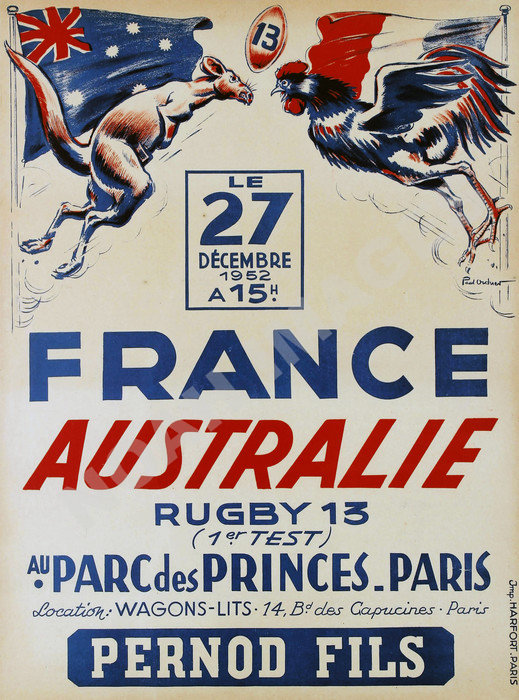 Affiche Rugby Vintage France Australie Sports Vacances Equipements