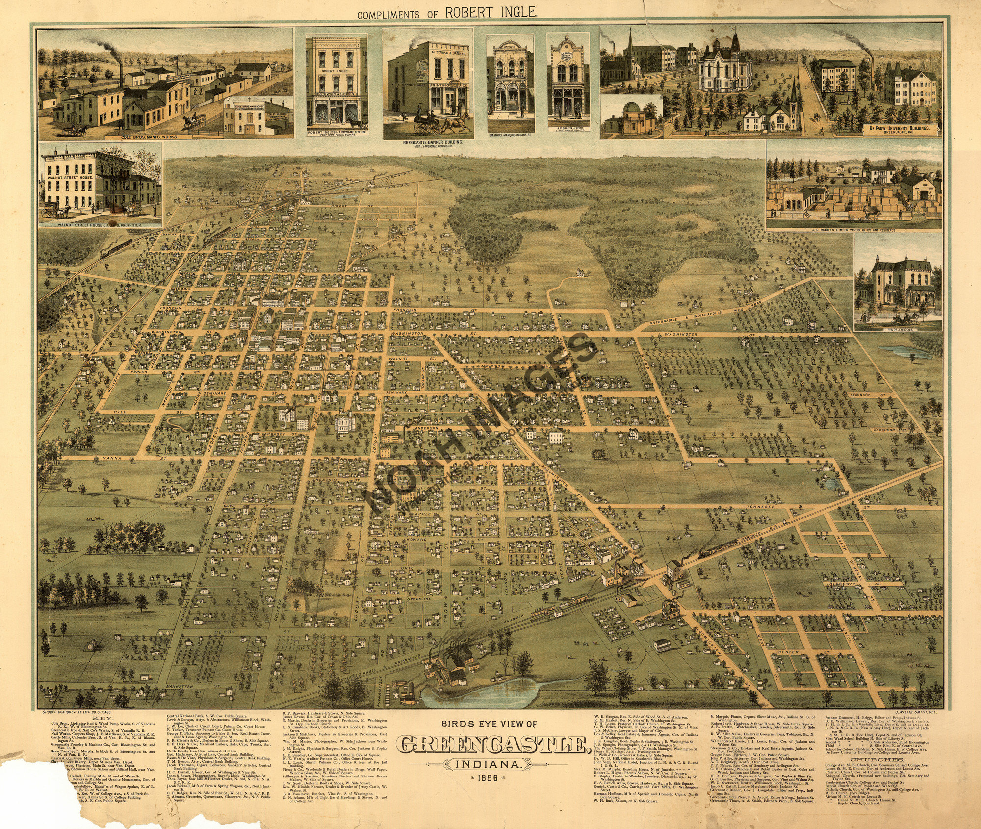 Map of Greencastle Indiana c1886 24x20 eBay