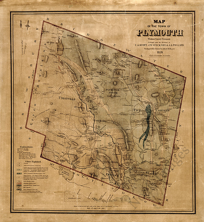 Map of Town of Plymouth VT c1859 16x17 eBay